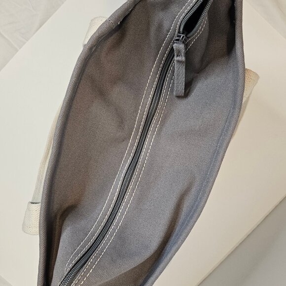 Lands' End Medium Zip Top Canvas Tote in pale blue & gray with striped straps - Picture 6 of 10